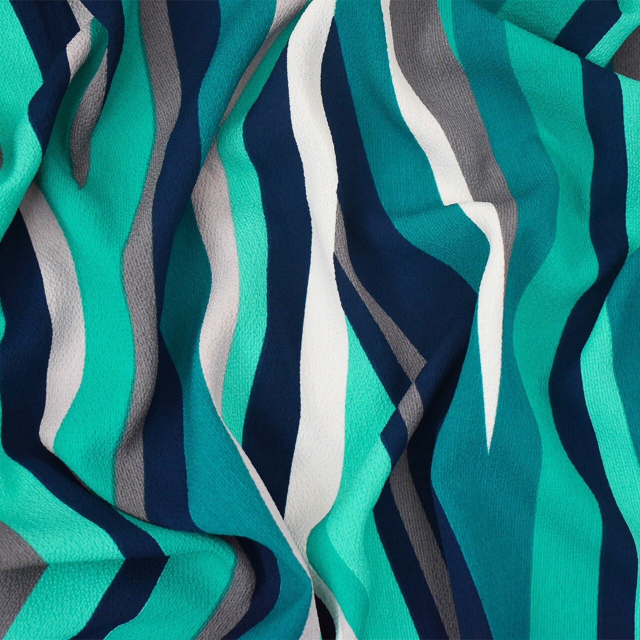 Turquoise-Multi Abstract Geometric Stripe Printed Pebble Georgette Fabric By the Yard